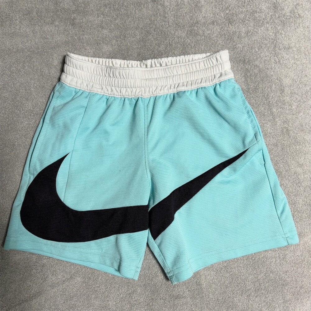 Nike Dri-FIT Boys Basketball Shorts Aqua Blue Teal Big Swoosh Logo 5
